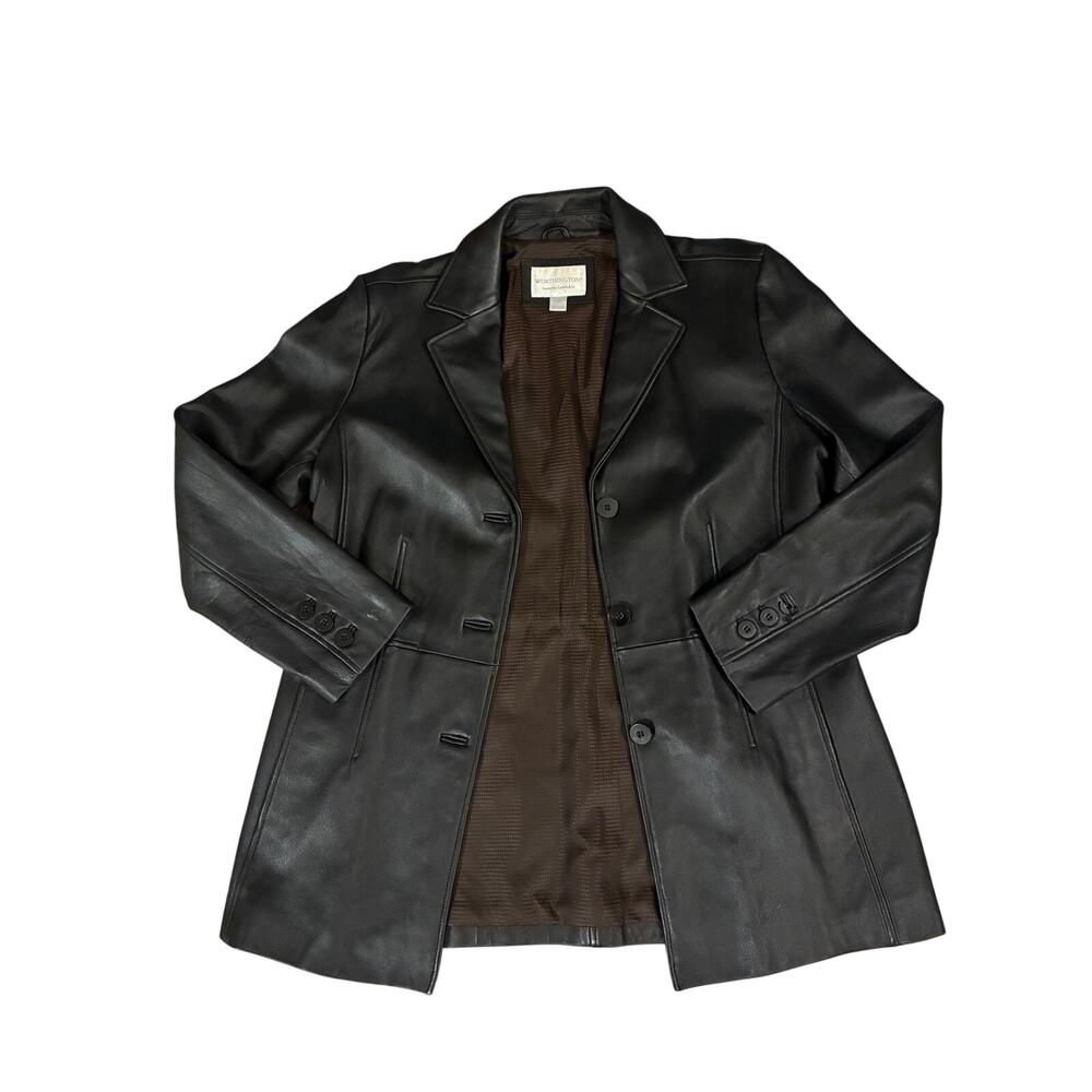 Vintage Worthington Black Genuine Lambskin Nappa Leather Matrix Coat